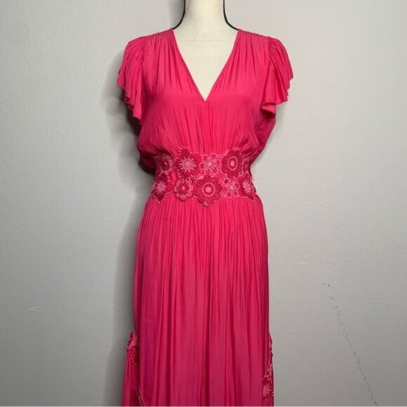 NWT Ramy Brook Lenna Pink Embellished Short Sleeve Maxi Dress - Picture 9 of 16